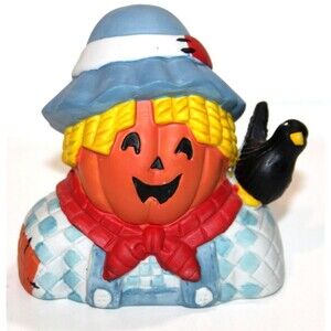Loomco Spooky Pumpkin Scarecrow Tea Light Figurine Ceramic Halloween Decor 4"